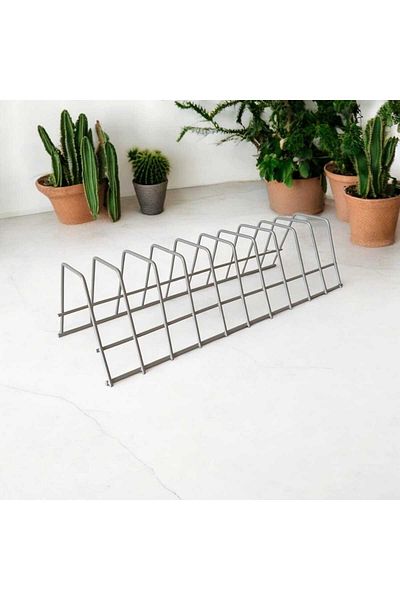 EceAksesuar Plate Rack - Pot Lid Organizer - Plate Drying Rack - 10 Compartments Gray Stand