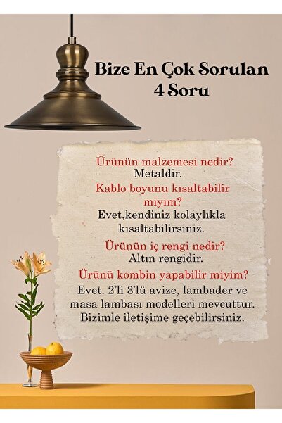 Bamyum Nantes Eskitme Rengi Metal Sarkıt Avize Modern Otel Cafe Restoran Salon Retro Sarkıt Modeller