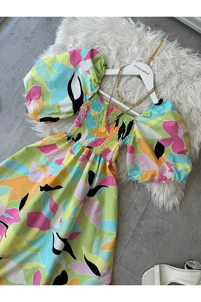 modabetce Balloon Sleeve Gimped Princess Dress