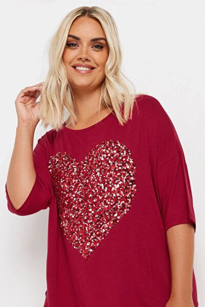 Stil Diva Büyük Beden Bisiklet Yaka Yarım Kollu Payet Süslemeli Yırtmaçlı Bluz 303544