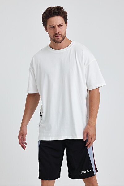 Gymwolves Wolf Printed Ανδρικό Αθλητικό T-shirt Over Size - Μπλουζάκι γυμναστικής Λευκό