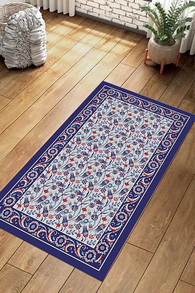 Napoli Home Дигитално отпечатан молитвен килим с нехлъзгаща се основа, който може да се пере, за подаръци и зестра, PRAYER RUGS-67-BLUE