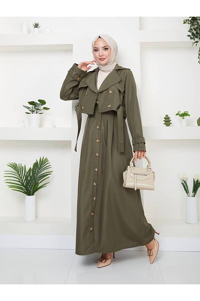 MY QILAM Double Breasted Collar Cotton Waterproof Women's Trench Coat and Jacket Set - 10Nmr648