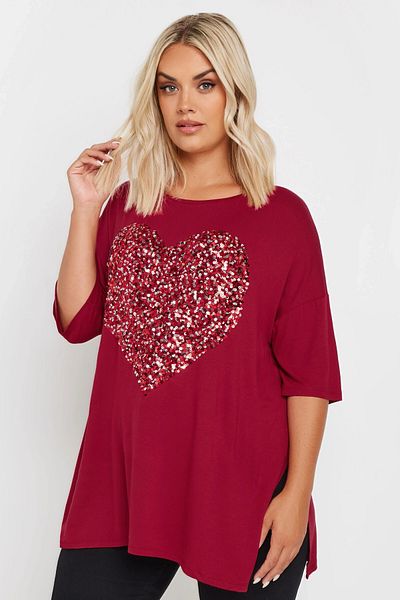 Stil Diva Plus Size Crew Neck Half Sleeve Sequin Decorated Slit Blouse 303544