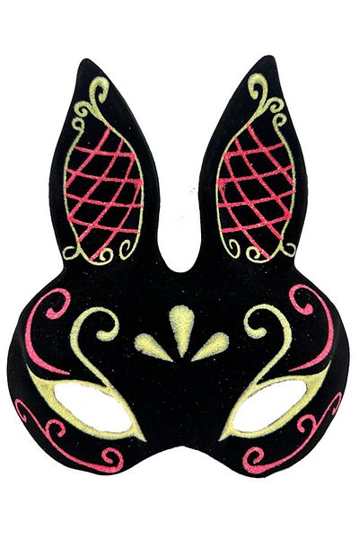 nuit dose Black Color Red Gold Glitter Black Suede Coated Rabbit Mask 18x16 cm