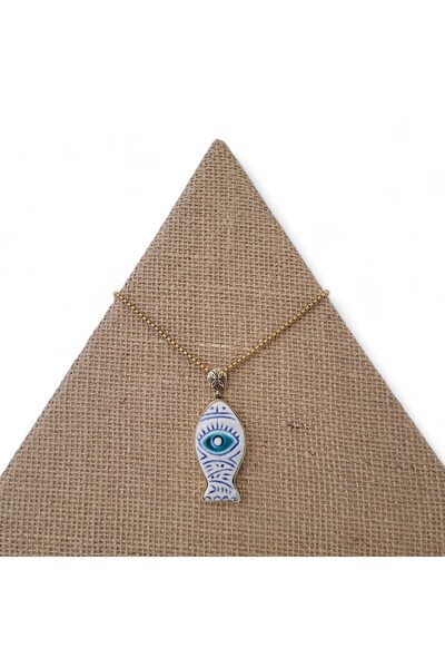 Hedea Sky Fish Rice Tile Stone Steel Chain Necklace