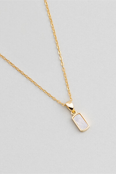 So CHIC... Sedef Taşlı 18 Ayar Sarı Altın Kaplama 43 Cm Gümüş Minimal Kolye