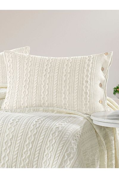 YGT Home White Knitwear Braided Pillow Case - 50X70