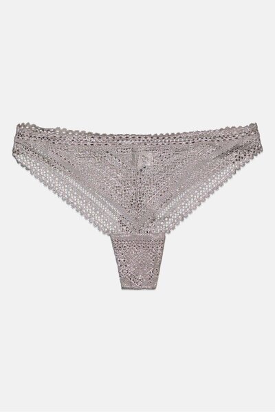 Etam Women Textured Pull On Tanga Panty, Metallic Silver
