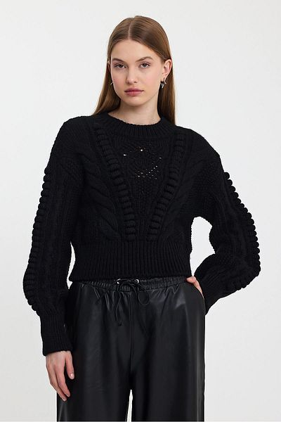 SHERIN Pulover tricotat cu model de tricotat negru