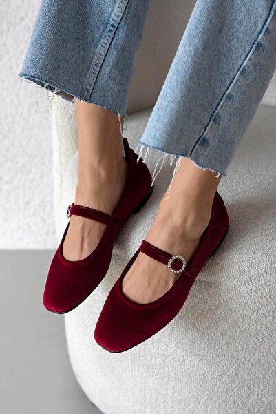 STRASWANS Λεπτομέρεια γυναικεία ζώνη Berny Velvet Ballerina Claret Red