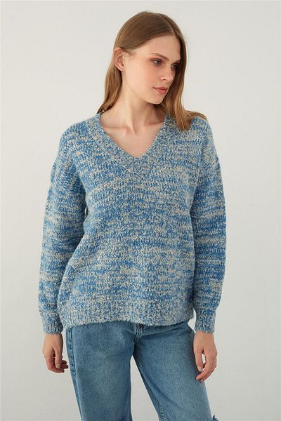 SHERIN Πλεκτό πουλόβερ Indigo Melted Textured V Neck Basic Knitwear