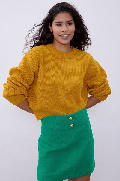 SHERIN Πλεκτό πουλόβερ Mustard Off Shoulder