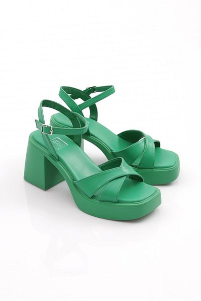 DGN Pantofi cu toc cu curele la gleznă de damă, piele verde iarbă 2623332211672322