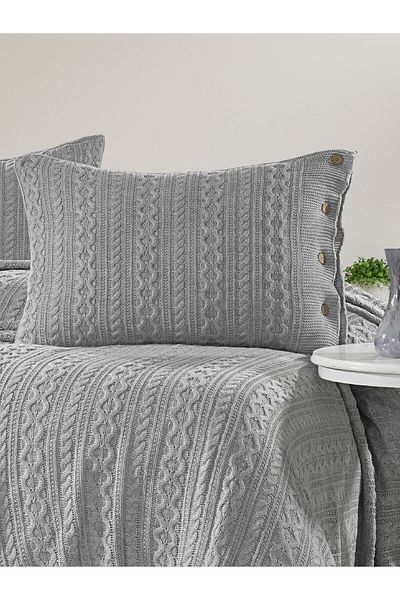 YGT Home Gray Knitwear Braided 50X70 Pillow Case
