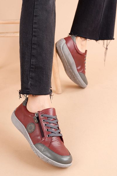 Getcho Cosmina Women's Genuine Leather Gray Claret Red Casual Shoes