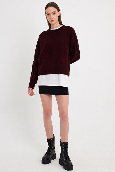 SHERIN Pulover tricot de bază roșu Claret