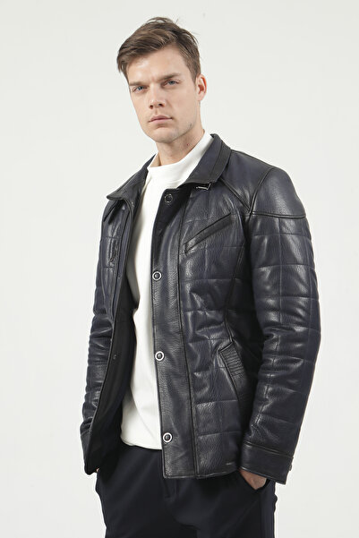 Dericlub معطف جلد طبيعي كبير الحجم للرجال