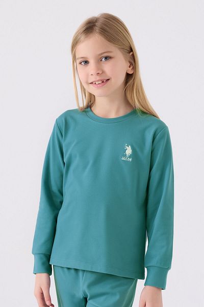 U.S. Polo Assn. Set de pijamale verde cu mânecă lungă pentru fete