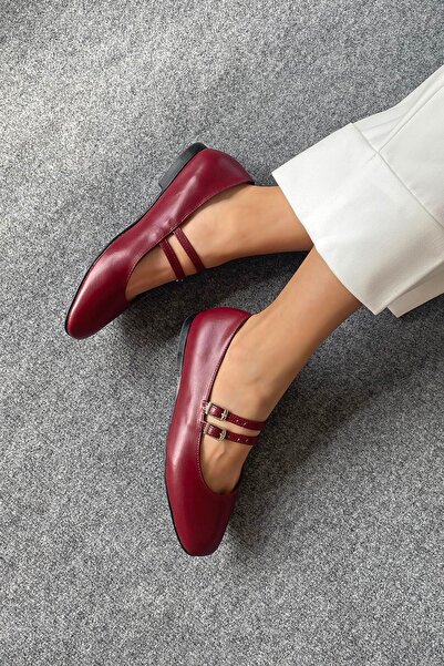 STRASWANS Elvira Kadın Kemer Detay Deri Babet Bordo