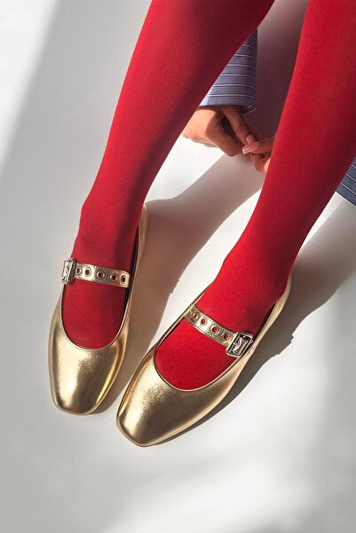 STRASWANS Jules Γυναικεία Ζώνη Λεπτομέρεια Δερμάτινη Μπαλαρίνα Χρυσή