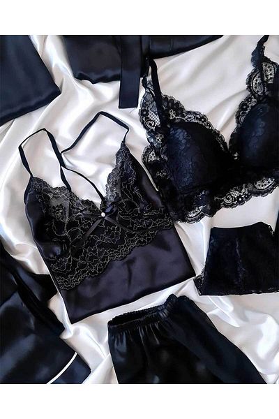 Çeyize dair herşey Set de 6 zestre gigant din satin de mătase - ediție specială negru 6730