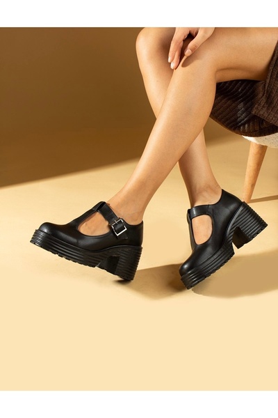 Alphus Hco Belted Women's Thick Heeled Loafer Shoes