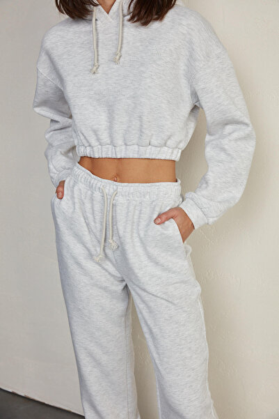 VATKALI Embroidered Cropped Sweatshirt Gray