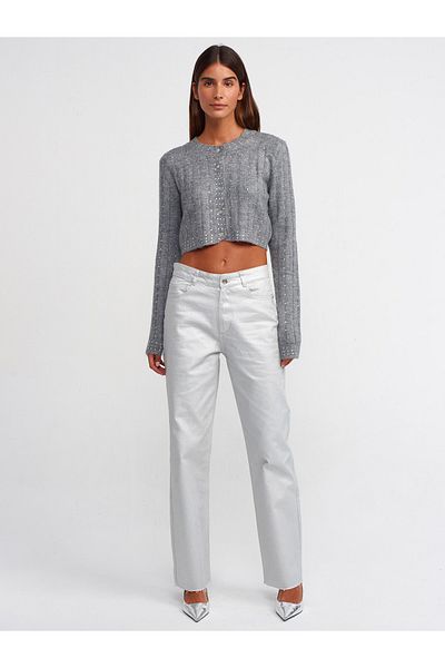 Dilvin 70449 Shiny Straight Trousers-Silver