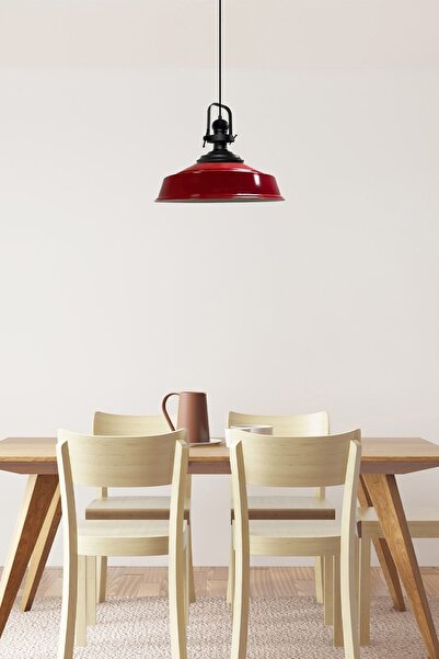 Bamyum Kırmızı Asaletli Tekli Avize Siyah Başlık Retro Sarkıt Lamba Restoran Cafe Salon Avizeleri