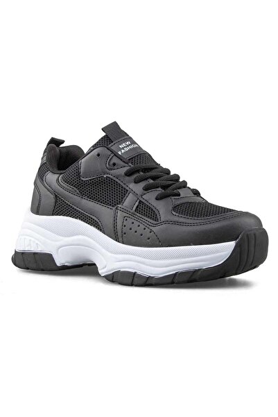 Kids Club Shoes حذاء رياضي Lambırlent 105 بنعل سميك للجنسين، أسود-أبيض