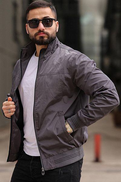 LUGMO Men's Shirt Collar Spring Coat Lined Seasonal Jacket Anthracite