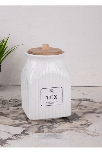 Pembelia Life 800 ml White Porcelain Salt Jar Salt Storage Container