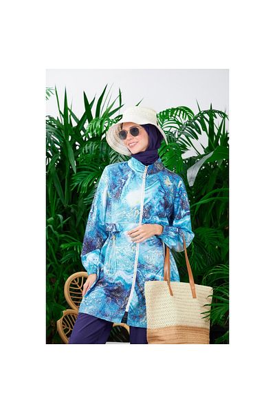 Moodbasic New Moodbasic Women's - Gold Marble Patterned Hijab Swimsuit SW36.264