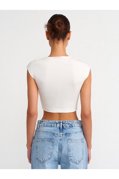 Dilvin 30528 Top crop mixt din bumbac și modal-Ecru