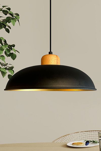 Bamyum Black Lungo - Large Wooden Head Single Chandelier Pendant Lamp Restaurant Living Room Lighting