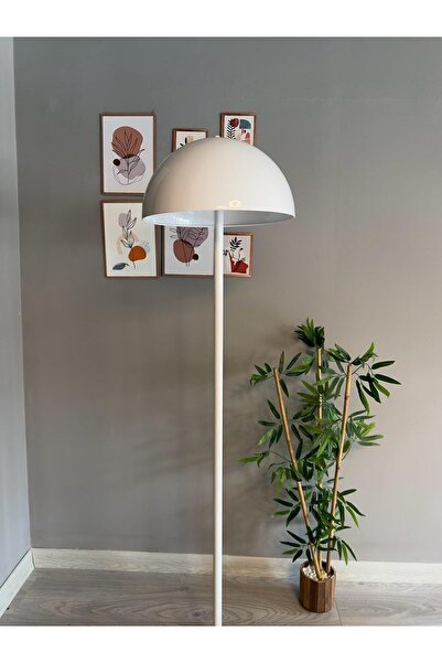 Bamyum Beyaz Lambader Modern Dekoratif Metal Oturma Odası Çalışma Odası Zemin Lambası 170 Cm Kablo