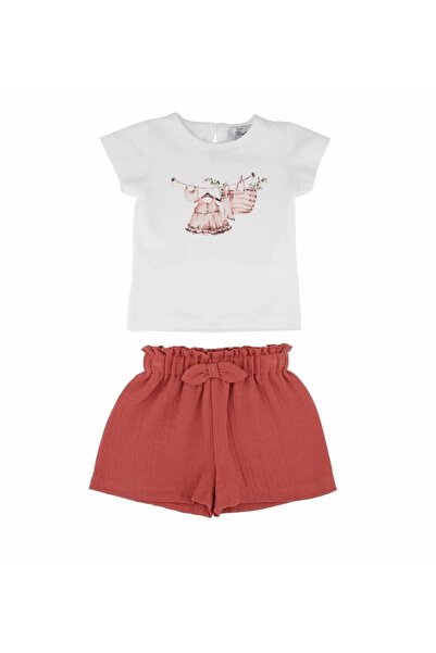 best kids Kız Bebek Ekru-kiremit Şortlu Takım 10043