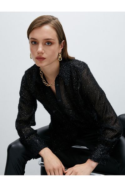Koton Chiffon Shirt Glitter Long Sleeve