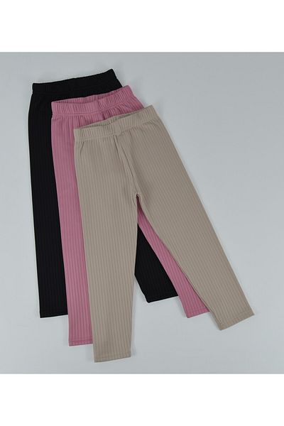 Kidiba Report Ribbed Flexible Children's 3-Pack Leggings with Ribbon Inside