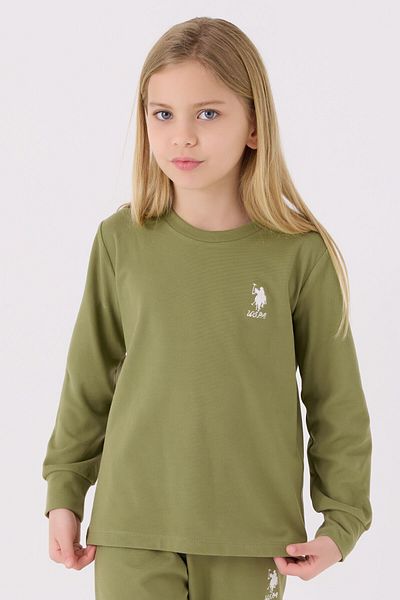 U.S. Polo Assn. Set de pijamale verde cu mânecă lungă pentru fete