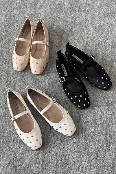 STRASWANS Azure Women's Drop Detail Leather Ballerinas White