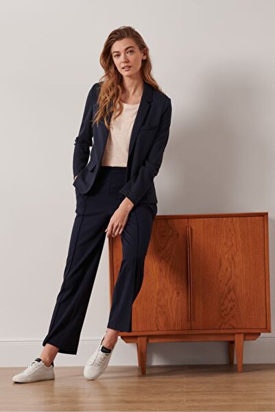Tchibo Women Regular Fit Solid Blazer, Navy Blue