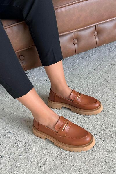 STRASWANS Austin Women's Thick Sole Leather Loafer Shoes Tan