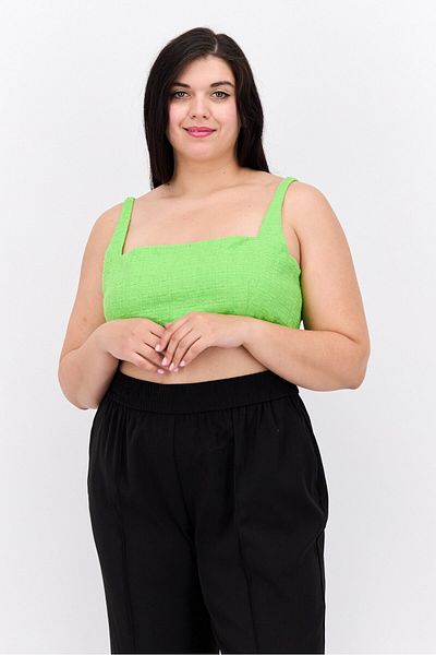 Royalty By Maluma Women Square Neck Sleeveless Textured Crop Top, Green