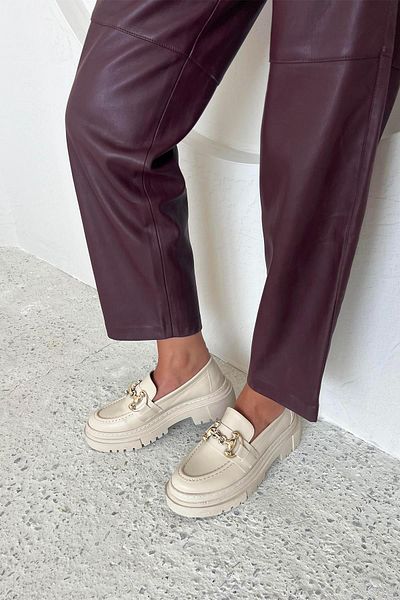 STRASWANS Luuk Women's Thick Sole Leather Loafer Shoes Beige