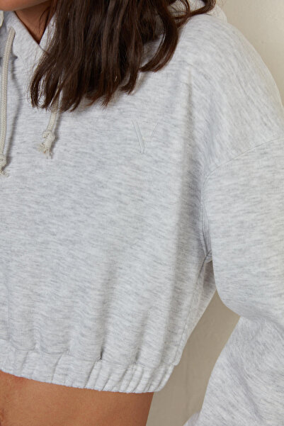 VATKALI Embroidered Cropped Sweatshirt Gray