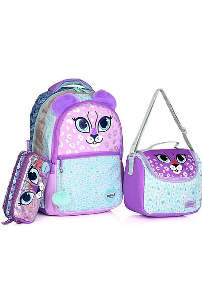 MUGGLE Shimmer Cat Set of 3 Mu-9049 - School Backpack, Lunchbox and Pencil Bag