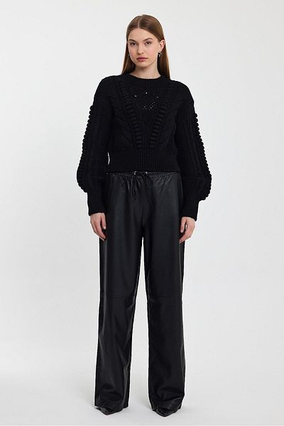 SHERIN Pulover tricotat cu model de tricotat negru