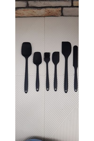 umut züccaciye 6 Piece Heat Resistant Fireproof Non Stick Silicone Spatula Brush Black Set